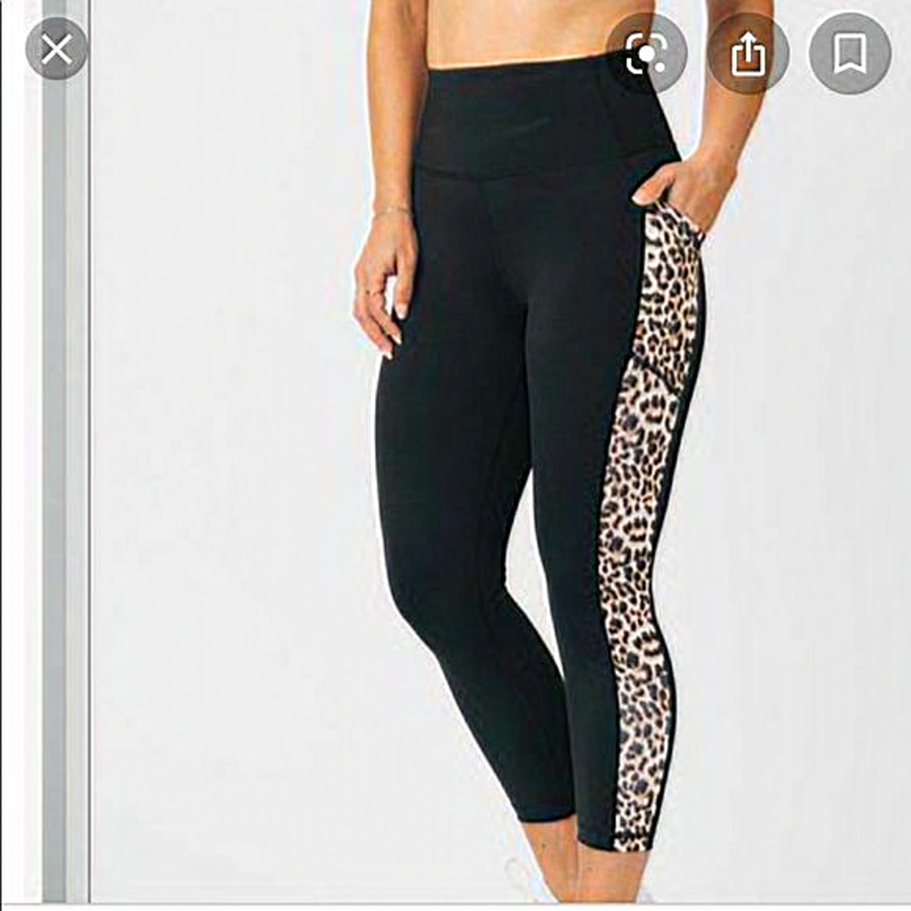 ZYIA Black Leggings with Leopard Print Side Panel